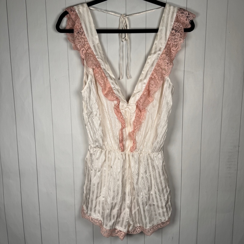 E by Eloise Anthropologie 100% Silk Teddy Lace Romper Sexy Coquette Bridal XS